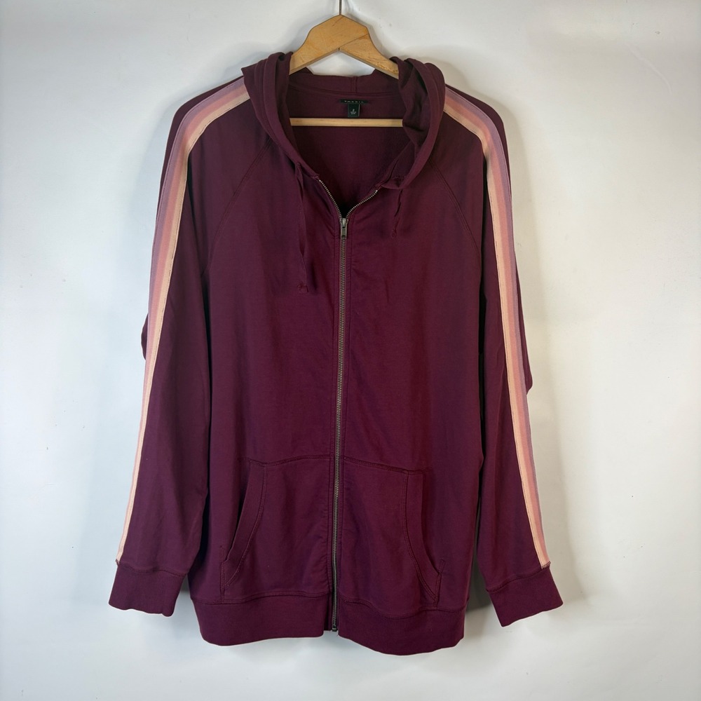 Torrid Zip Hoodie Women 2 Burgundy Pink Stripe Raglan French Terry Hooded Jacket